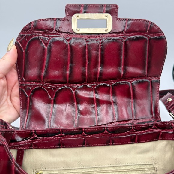 Brahmin Cynthia Merlot Nerina Burgundy Croc Embossed Leather Crossbody Bag - Picture 9 of 14